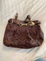 *** Authentic Coach Belted Purse in Brown Signature C Print Canvas with brown Le