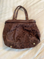 *** Authentic Coach Belted Purse in Brown Signature C Print Canvas with brown Le