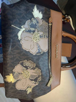 Michael Kors Hailee Kellen Medium Satchel Brown MK Floral Pedal Stud