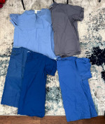 Size L Scrub lot; 16 pieces in total: tops, bottoms and jackets;