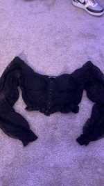Black laced cropped sleeved shirt