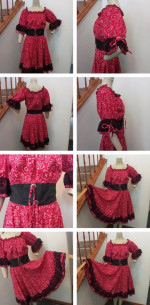 Vintage Women's Bust 37" Western Square Dance Dress Red White Bandana