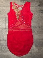 Custom Made Dance Ice Skating Costume, Adult Medium, Glam Red Leotard
