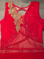 Custom Made Dance Ice Skating Costume, Adult Medium, Glam Red Leotard