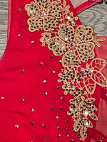 Custom Made Dance Ice Skating Costume, Adult Medium, Glam Red Leotard