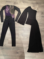 2 Custom Handmade Dance Ice Skating Costumes, Adult SM Black Unitards