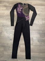 2 Custom Handmade Dance Ice Skating Costumes, Adult SM Black Unitards