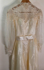 House of Bianchi Ivory Vintage High Neck Long Train Lace Wedding Dress