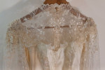 House of Bianchi Ivory Vintage High Neck Long Train Lace Wedding Dress