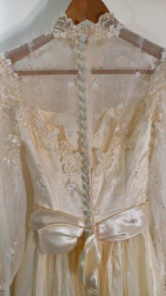 House of Bianchi Ivory Vintage High Neck Long Train Lace Wedding Dress