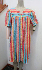 Vintage Women's Duster House Coat Snaps Robe Pockets Plisse Fabric