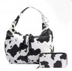 Faux Cow Leather Handbag & Wallet Set