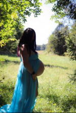 Blue Front Split Maternity Dress