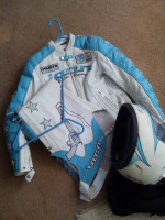 Motorcycle Small Woman Leathers and Helmet