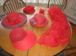 Cute Stylish Red and Purple Hats, Pins, Festive Colorful Lays