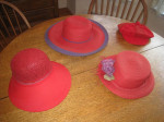 Cute Stylish Red and Purple Hats, Pins, Festive Colorful Lays