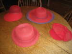 Cute Stylish Red and Purple Hats, Pins, Festive Colorful Lays