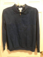 Ladies navy banded bottom embellished top XL NWOT