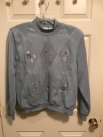 Ladies blue mock neck embellished top XL NWOT