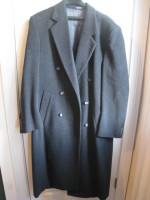 Men's Full Length Dark Gray Double-Breasted Cashmere Blend Large Coat