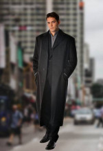 Men's Full Length Dark Gray Double-Breasted Cashmere Blend Large Coat