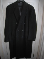 Men's Full Length Dark Gray Double-Breasted Cashmere Blend Large Coat