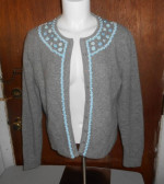 Womens Paraphrase Grey Lambswool Blend Beaded Cardigan Sweater XL