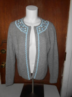 Womens Paraphrase Grey Lambswool Blend Beaded Cardigan Sweater XL