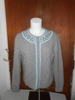Womens Paraphrase Grey Lambswool Blend Beaded Cardigan Sweater XL