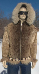 Alaskan Parka Coat Jacket;Hood,Cuffs;Bead Trim;1950's;Handmade Inuit