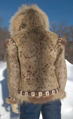 Alaskan Parka Coat Jacket;Hood,Cuffs;Bead Trim;1950's;Handmade Inuit