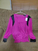 Ashley Stewart Leather Trimmed Dress Top Size18