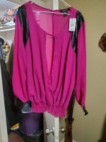 Ashley Stewart Leather Trimmed Dress Top Size18