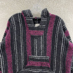 Baja Joe Pink Grey Striped Pocket Boho Hippie Rug Hoodie Sweater