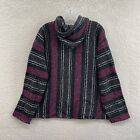 Baja Joe Pink Grey Striped Pocket Boho Hippie Rug Hoodie Sweater