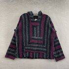 Baja Joe Pink Grey Striped Pocket Boho Hippie Rug Hoodie Sweater