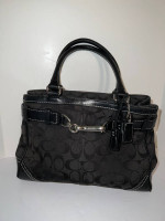 Coach Black Canvas And Leather Shoulder Bag Handbag Purse w/tassels.