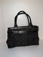 Coach Black Canvas And Leather Shoulder Bag Handbag Purse w/tassels.
