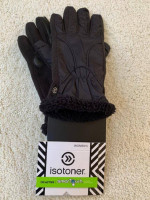 NEW - Isotoner Women's Black Gloves, Fleece Lined, size S/M