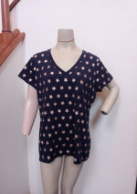NWT Gap Womens XL Shirt Blue Rose Gold Metallic Stars Stretch Cotton V