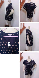 NWT Gap Womens XL Shirt Blue Rose Gold Metallic Stars Stretch Cotton V