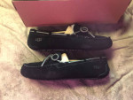 Brand New UGG Men's Suede Black Leather Moccasin Slippers (Size 11)