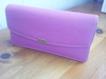 Pink Genuine Leather Wallet Double Snap Trifold Checkbook Coin Purse