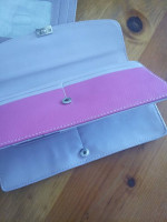 Pink Genuine Leather Wallet Double Snap Trifold Checkbook Coin Purse
