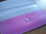 Pink Genuine Leather Wallet Double Snap Trifold Checkbook Coin Purse