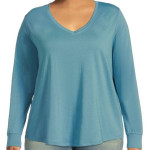 TERRA & SKY Women's Plus Size 5X(32W-34W) V-NECK TOP Long Sleeve BLUE