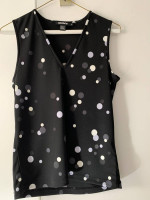 Women's DKNY Petite Small Black/White Design Sleeveless Shirt Blouse
