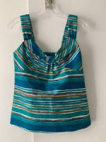 Banana Republic SZ 0 Sleeveless Blue/Beige/White Striped Shirt