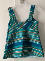 Banana Republic SZ 0 Sleeveless Blue/Beige/White Striped Shirt
