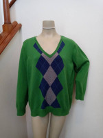 Womens 3XL IZOD Argyle Sweater V Neck Pullover Green Cotton